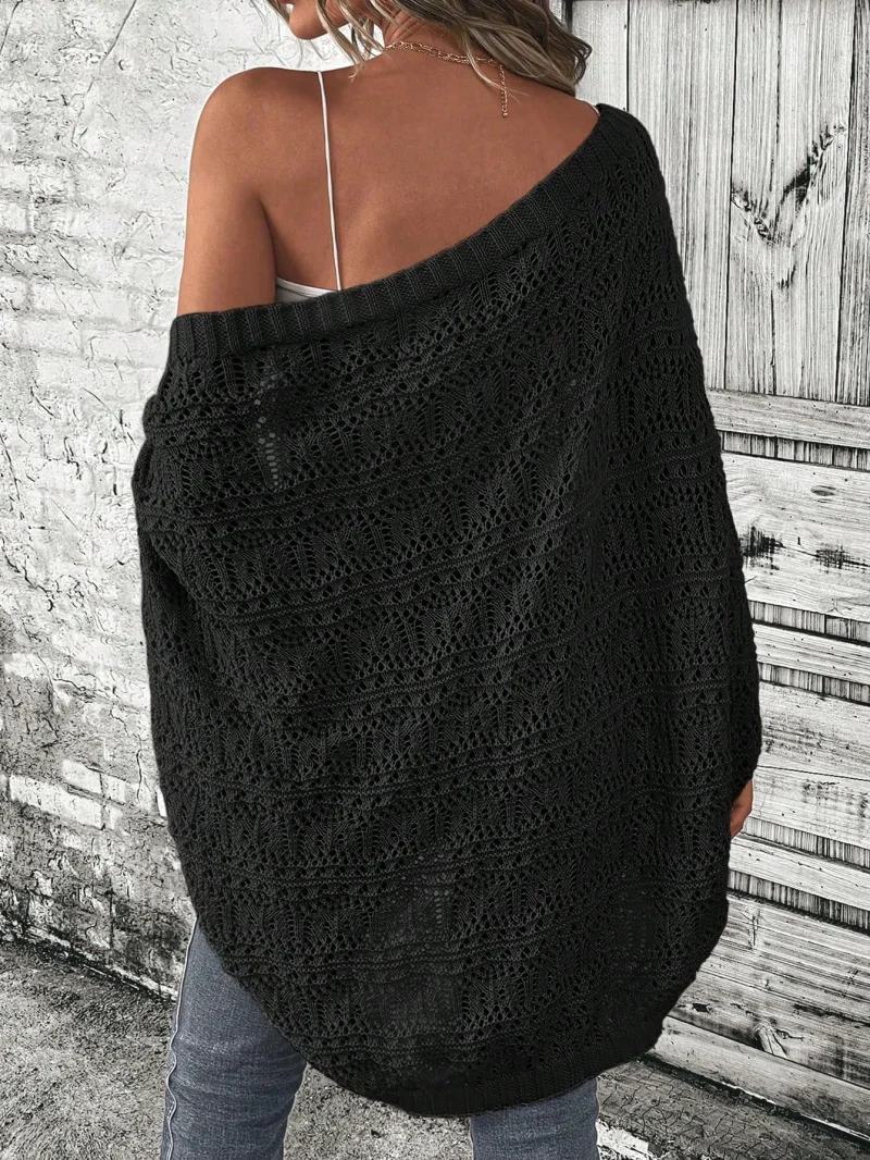 Solid Color Camisole Knit Cardigan Elegant Front Open Bat Wing Sleeve Loose Cardigan For Women - Image 3