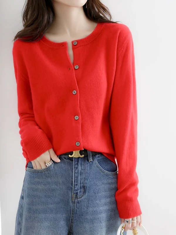 Velvet Cardigan Women Round Neck Spring And Autumn New Loose Knit Coat Sweater - Image 24