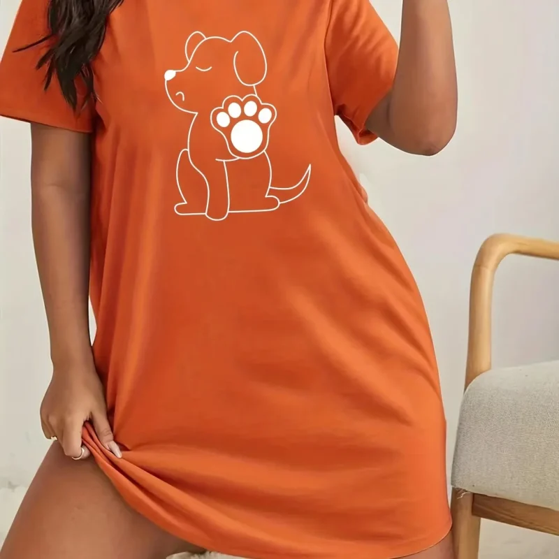 Plus Size Women's Nightgowns Oversized Solid Colour Dresses Round Neck Short