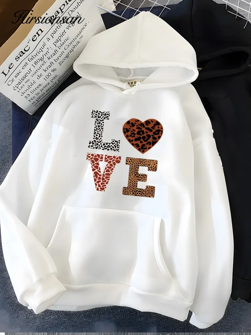 Love Letter Print Sweatshirt for Women 2024 New Winter Soft Casual Loose Warm  Hoodies - Image 2