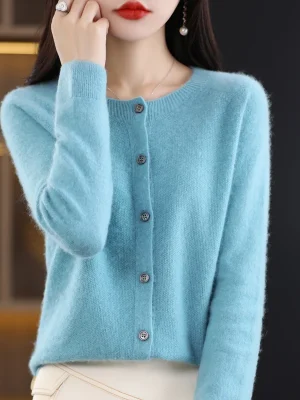 Cashmere Sweater Women’s O-neck Cardigan Loose Long Sleeved Sweater Top