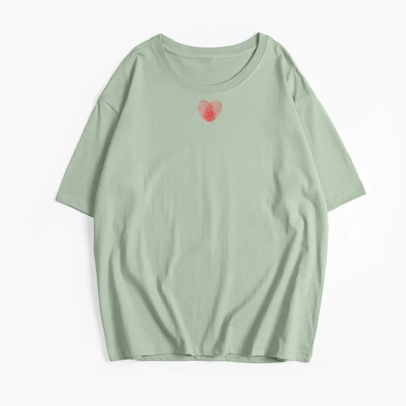 Fingerprint Love Printed T Shirt Women Summer Cotton Soft Short Sleeve Tee - Image 10