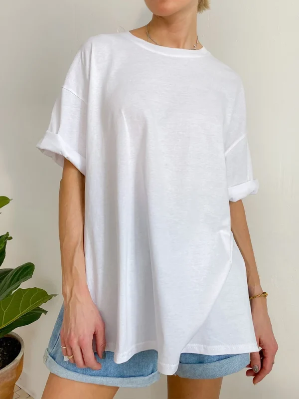 Summer Oversized Cotton T Shirt Women New Loose Solid Split Tees - Image 2