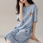 Women's Nightgown Summer Ice Silk Dresses Cute Style Women's Knee - Image 4