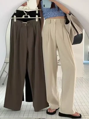 High Waist Women Suit Pants Fall Straight Office Ladies Korean Fashion Trousers