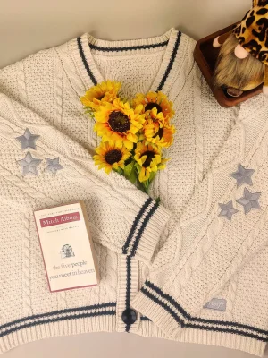 Star Loose Sweaters for Women Long Sleeve Single Breasted Oversize Knitted Cardigans