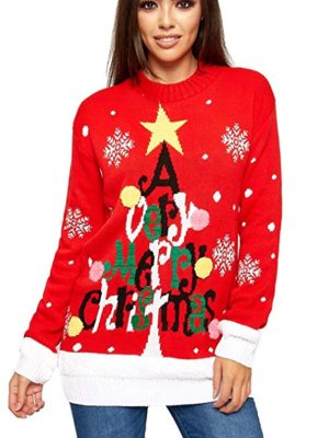 Women’s Letter Graphic Jacquard Christmas Tree Sweater