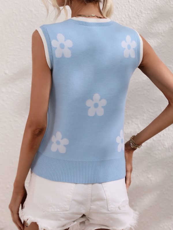 Women’s Printed V-Neck Sleeveless Knit Pullover - Image 4