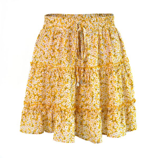 High-Waist Ruffled Floral Printed A-Line Beach Skirt - Image 2