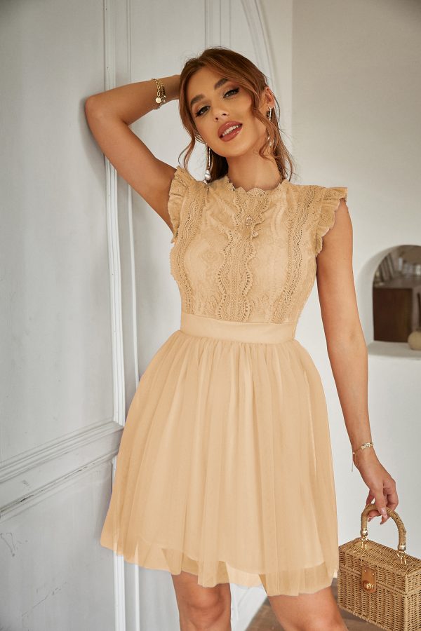 Women’s Summer Short Sleeve Lace Tulle Elegant Dress with Round Neck - Image 5