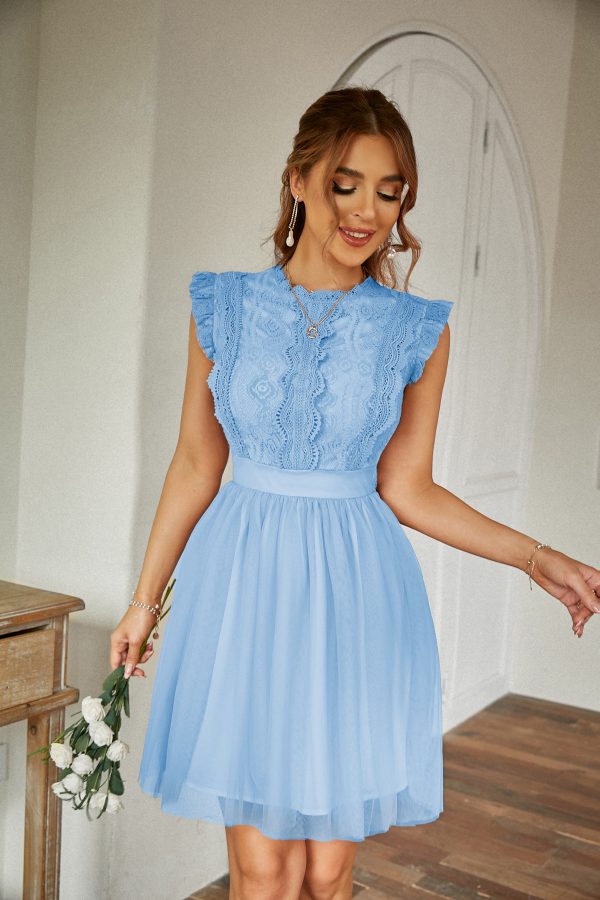 Women’s Summer Short Sleeve Lace Tulle Elegant Dress with Round Neck - Image 9