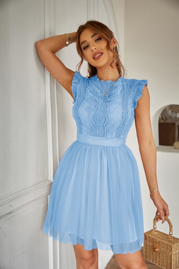 Women’s Summer Short Sleeve Lace Tulle Elegant Dress with Round Neck - Image 12