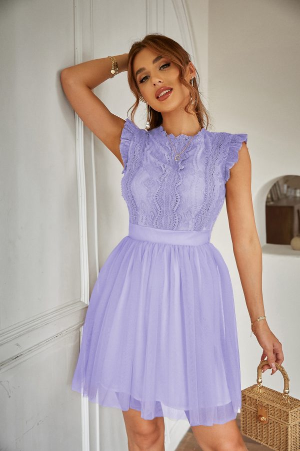 Women’s Summer Short Sleeve Lace Tulle Elegant Dress with Round Neck - Image 13