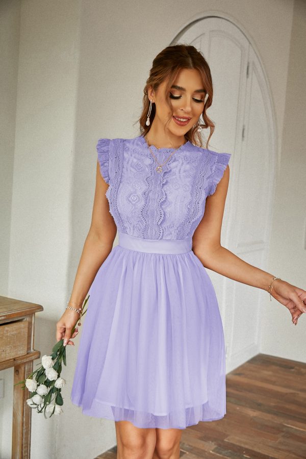 Women’s Summer Short Sleeve Lace Tulle Elegant Dress with Round Neck - Image 15