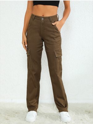 High-Waist Straight-Leg Cargo Jeans with Large Pockets