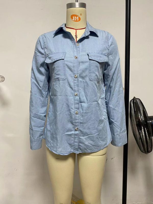 Women's Long-Sleeve Casual Denim Shirt - Image 4