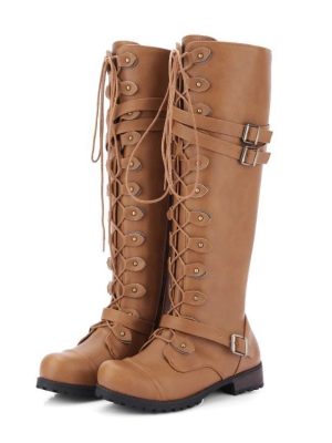 Women’s Tall Leather Boots with Buckle and Rivets