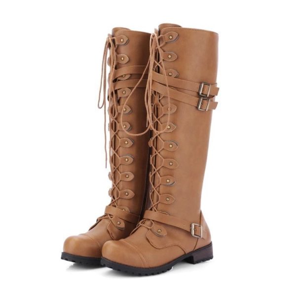 Women's Tall Leather Boots with Buckle and Rivets