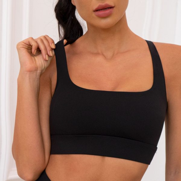 Women's Nude Feel Square Collar Cross Back Fitness Sports Bra - Image 11