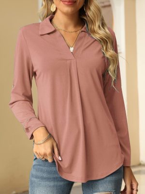 Women’s Autumn Winter V-Neck Stretch Long Sleeve Warm Shirt