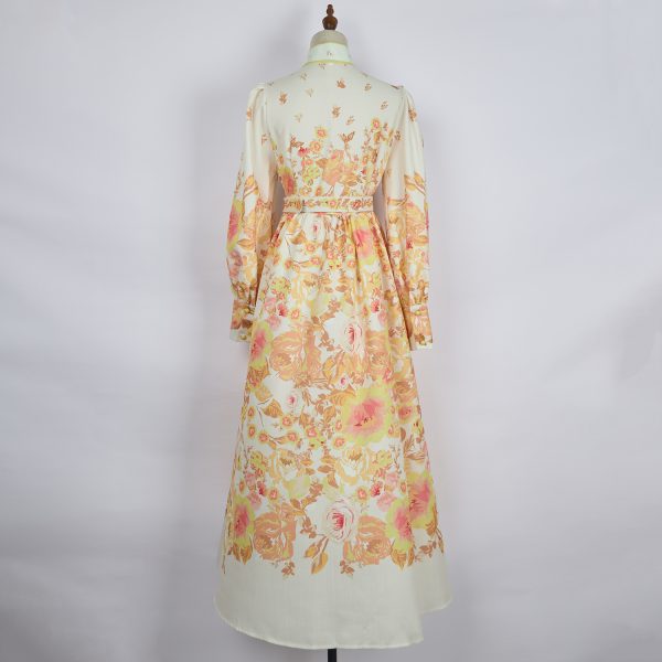 Women's Elegant Long-Sleeved Printed Dress with Belt - Image 3