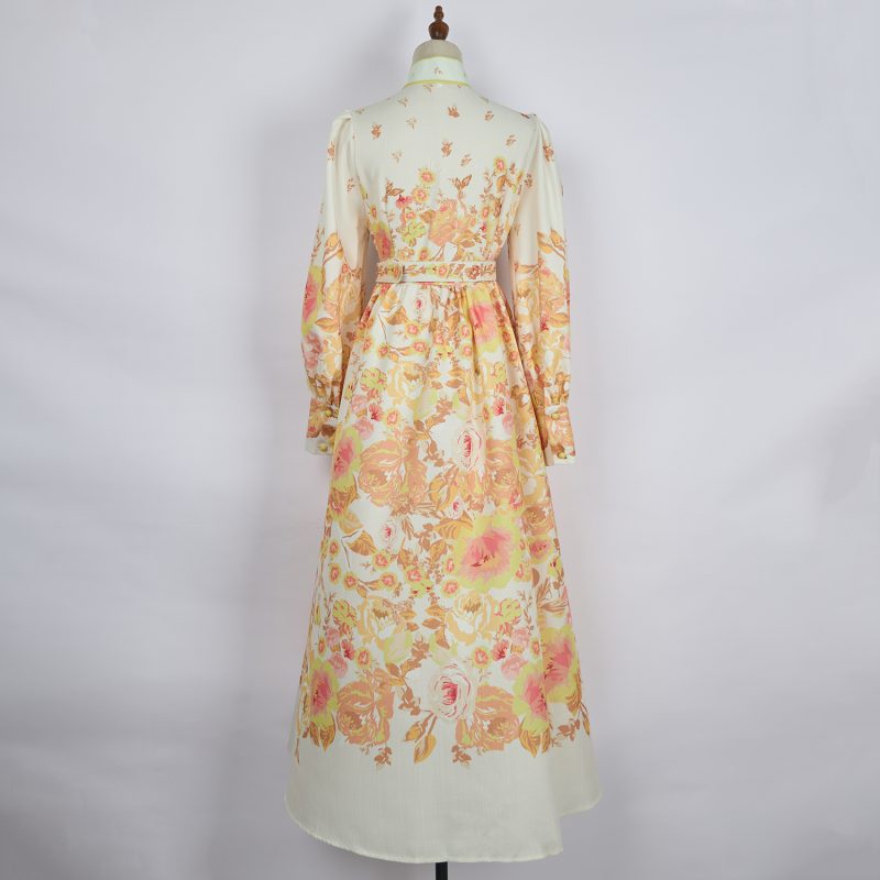Women's Elegant Long-Sleeved Printed Dress with Belt - Image 3
