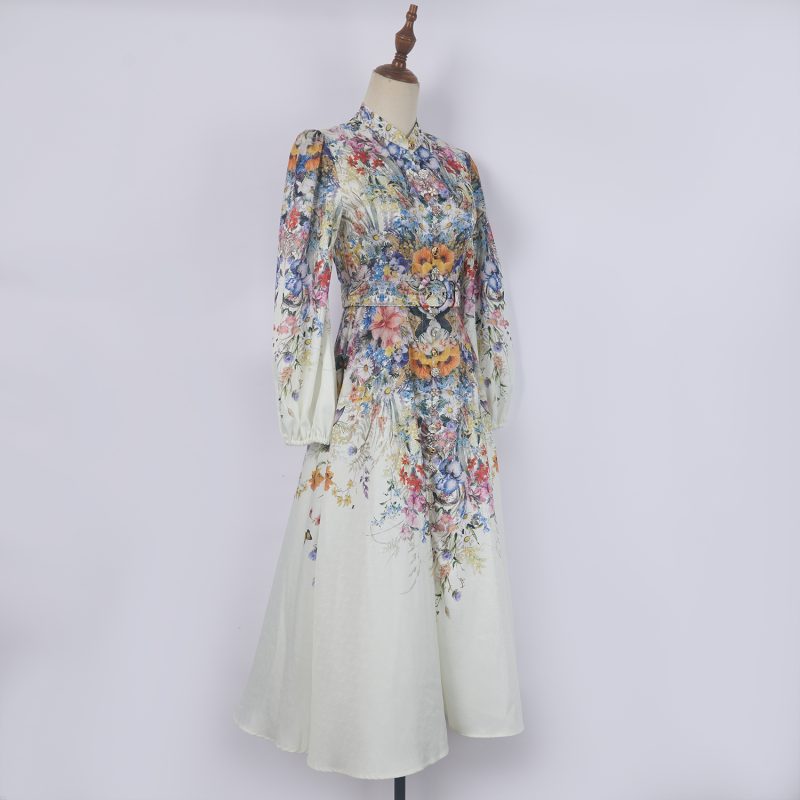 Positioning Printed Single-Breasted Stand Collar Long Sleeve Dress - Image 2