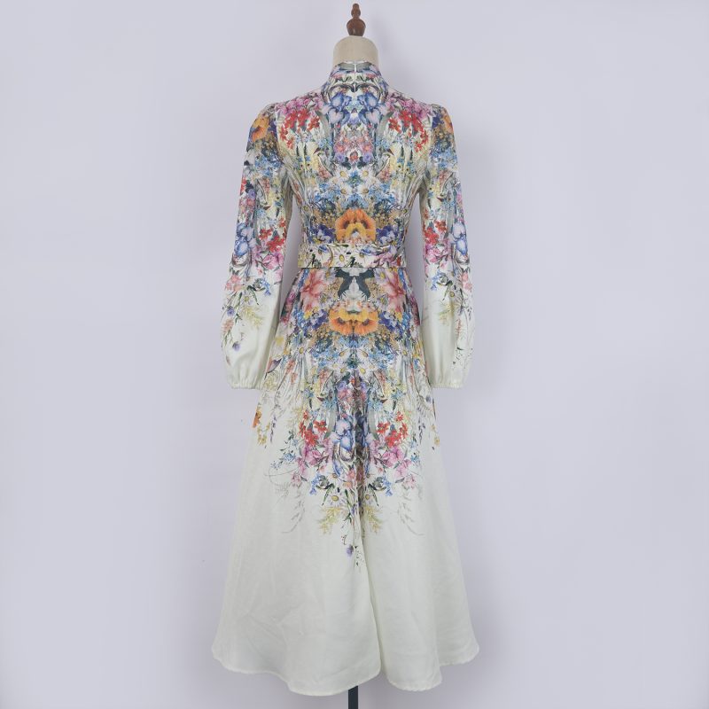Positioning Printed Single-Breasted Stand Collar Long Sleeve Dress - Image 3
