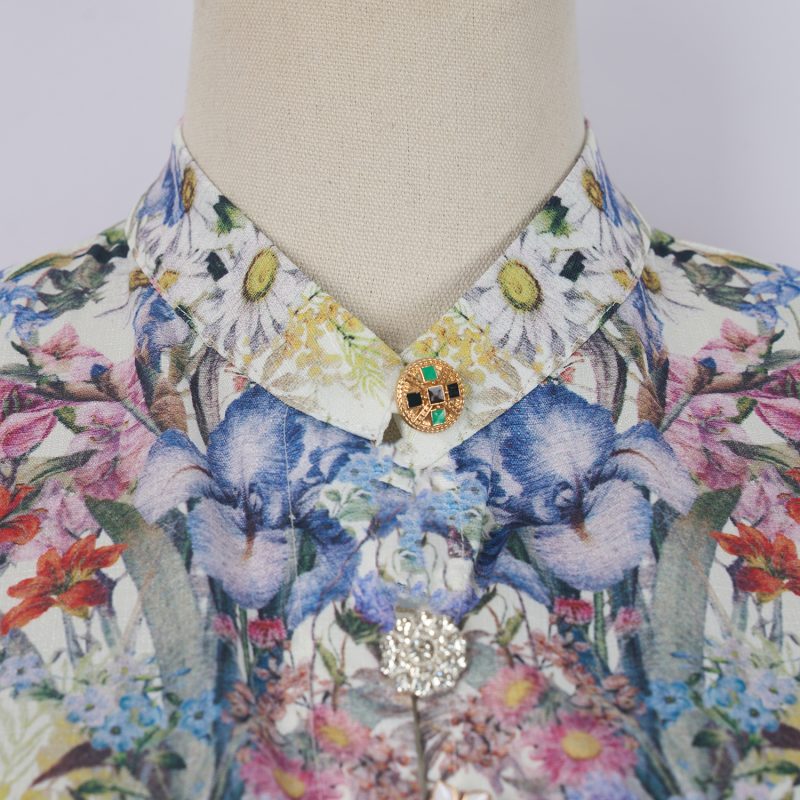 Positioning Printed Single-Breasted Stand Collar Long Sleeve Dress - Image 4