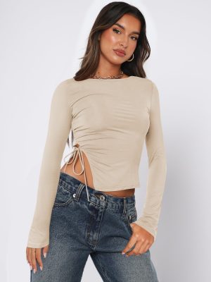 Women’s Sexy Off-Neck Lace-Up Shoulder Top