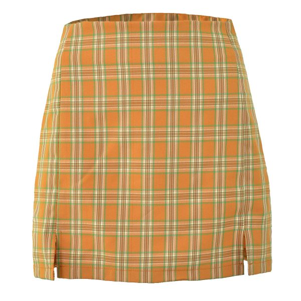 Women’s High-Waist Plaid Split Skirt - Image 4