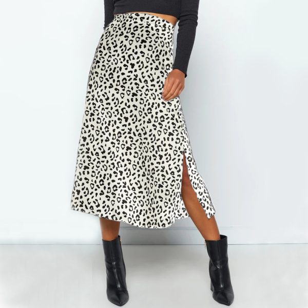 Spring Summer Leopard Print Chiffon Floral High-Waist Midi Skirt - Image 3