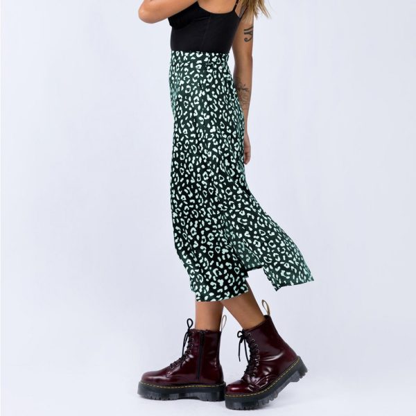 Spring Summer Leopard Print Chiffon Floral High-Waist Midi Skirt - Image 2