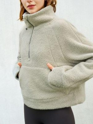 Women’s Fleece Lamb Wool Half-Zip Sweatshirt with Stand Collar