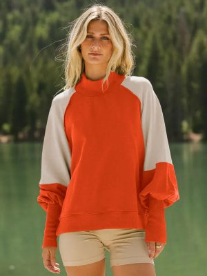 Women’s Contrast Color Lantern Sleeve Sweater