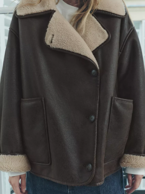 Women’s Brown Coffee Retro Faux Shearling Loose Coat