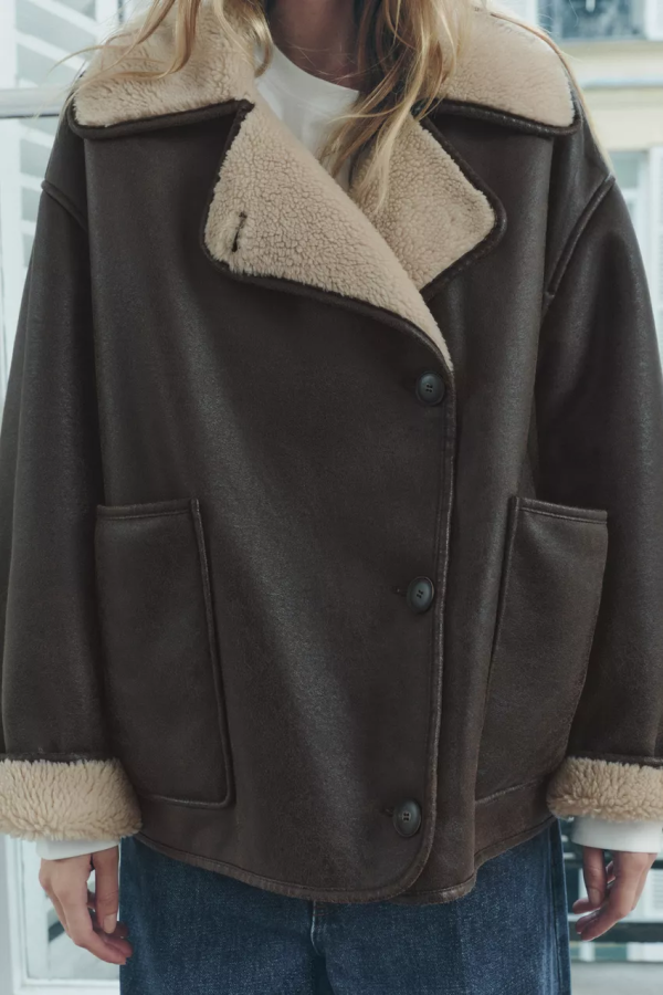 Women’s Brown Coffee Retro Faux Shearling Loose Coat