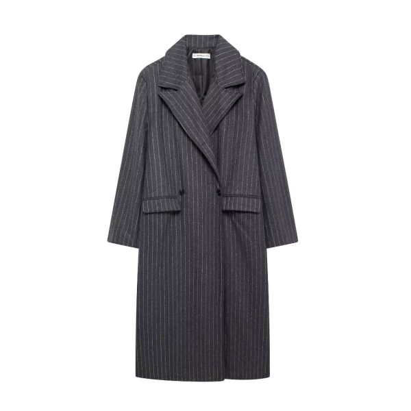 Plus Size Striped Knitted Trench Coat for Spring & Autumn - Image 2