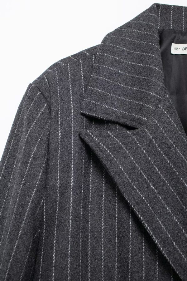 Plus Size Striped Knitted Trench Coat for Spring & Autumn - Image 3