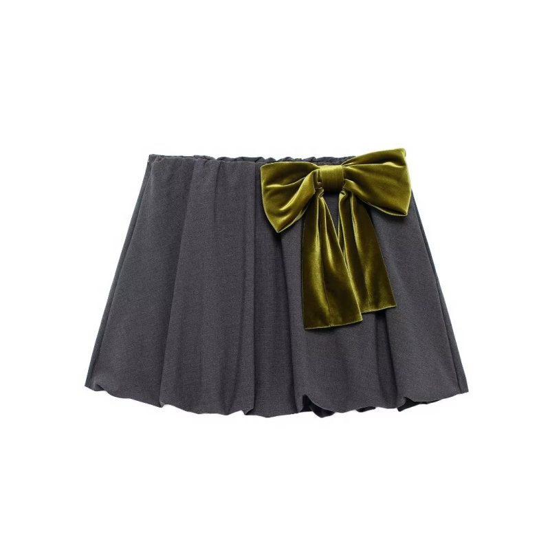 Autumn Bowknot Decoration Balloon Mini Skirt for Women - Image 2