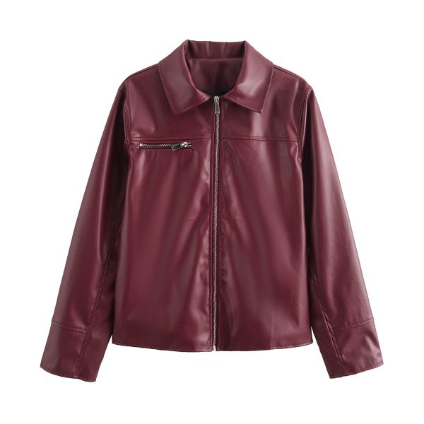 Fall Women’s Stylish Zipper Leather Jacket Coat - Image 2