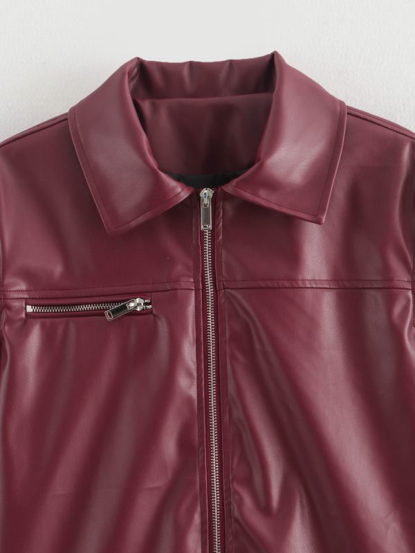 Fall Women’s Stylish Zipper Leather Jacket Coat - Image 4