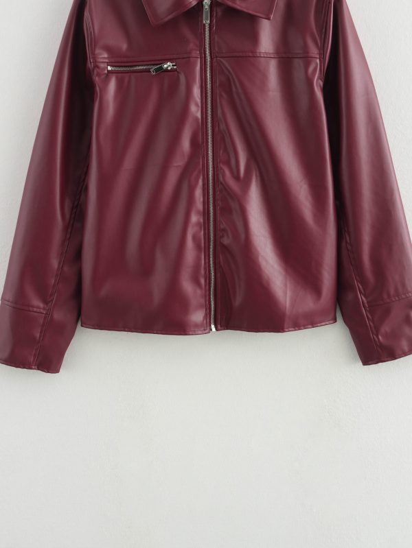 Fall Women’s Stylish Zipper Leather Jacket Coat - Image 5