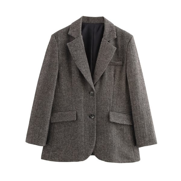 Fall Women’s Casual Herringbone Wool Blazer - Image 2