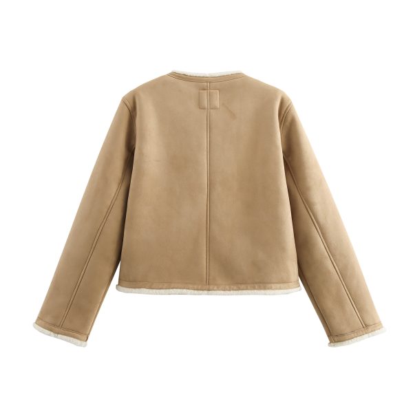 Autumn Winter Women’s Suede Coat with Gold Button Detail - Image 3