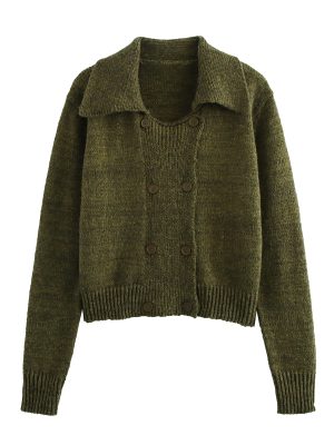 Fall Women’s Casual Knitted Double-Breasted Coat