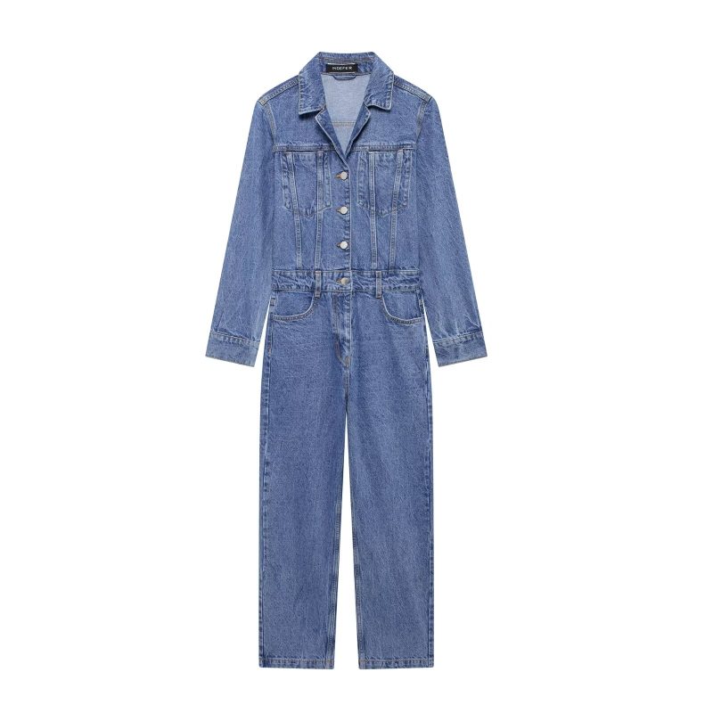 Women’s All-Match Long Sleeve Denim Jumpsuit - Image 2