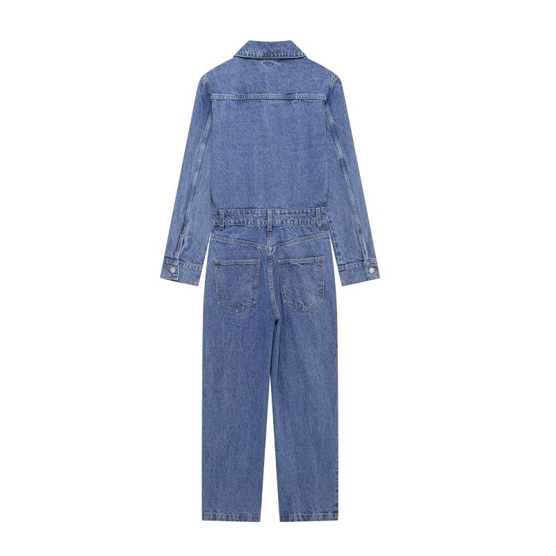 Women’s All-Match Long Sleeve Denim Jumpsuit - Image 3