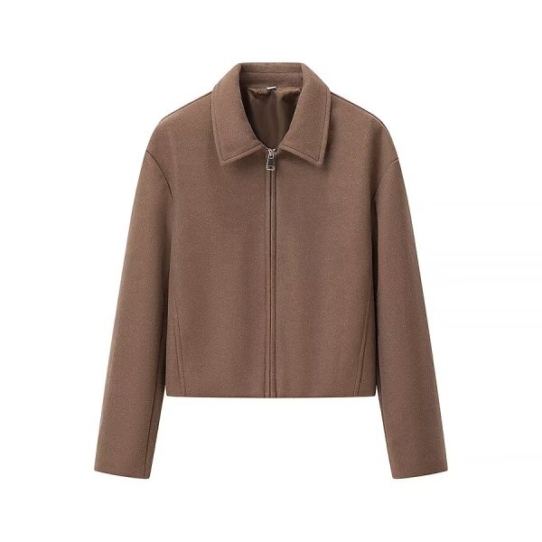 Women's Stylish Casual Zipper Woolen Jacket for Fall - Image 2