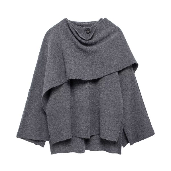 Women’s Asymmetric Scarf Collar Cape Coat - Image 3